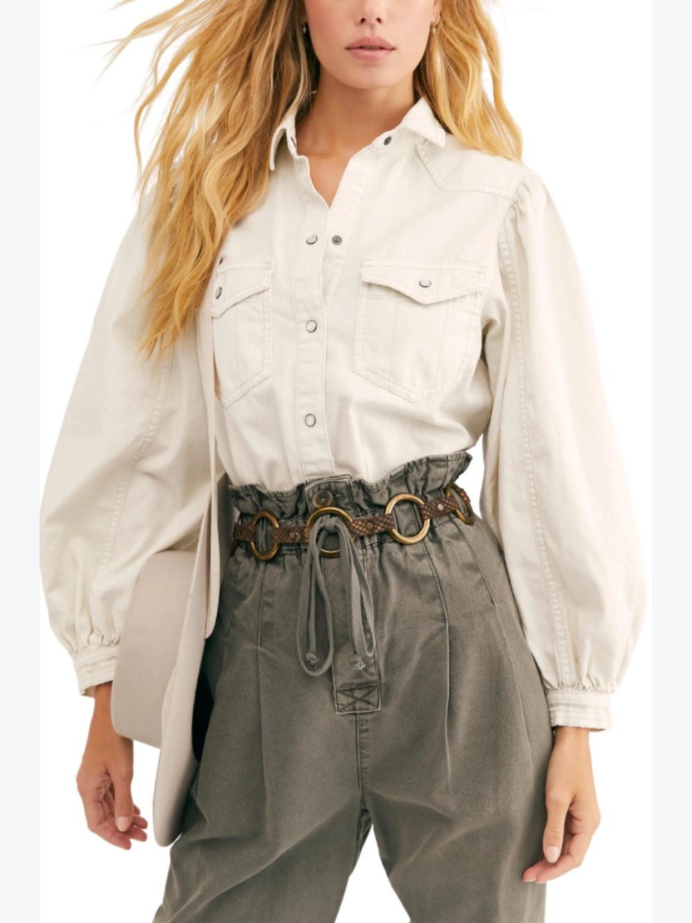 NWT Free People We The Free With Love Button Up Denim Shirt Size L